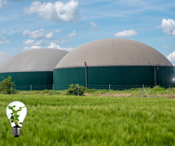 Premium AI Image | Glowing Dusk at the Biogas Facility Energy in Harmony